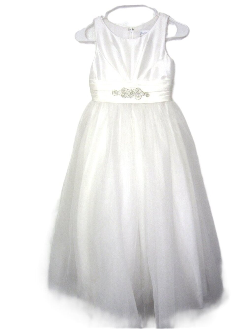 Lilacs & Pearls Girls Sz 8 Solid White Flower Girl First Communion Formal Dress